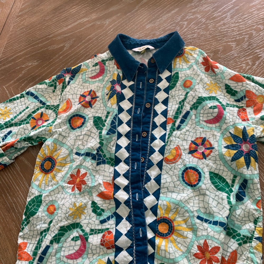 Anthropologie / Celandine Multicolor Mosaic Floral Button-Down Blouse